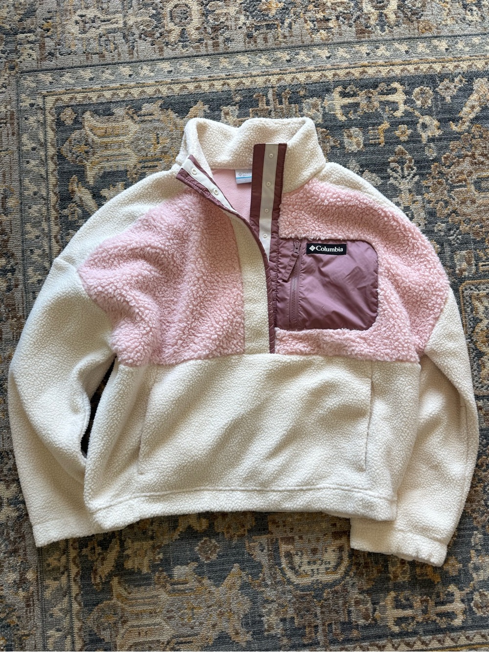 Columbia Cream and Pink Sherpa Pullover Jacket